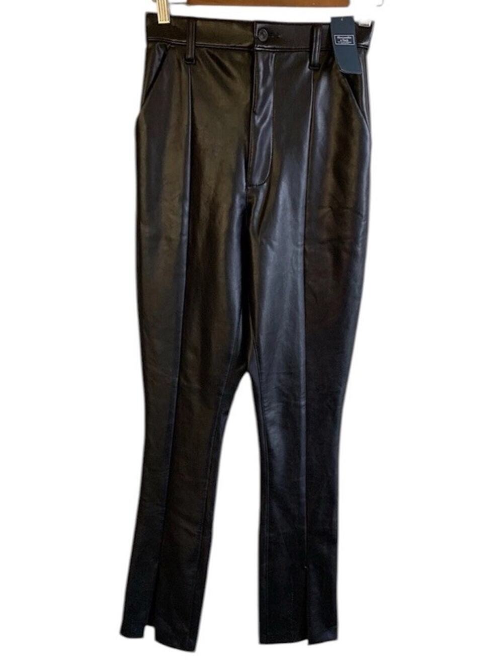 Abercrombie Black Faux Leather Pants Womens 26 Long High Rise Straight Leg NWT